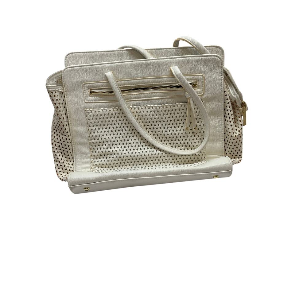 Olivia + Joy New York Women’s Cream White Perforated Tote Shoulder Handbag